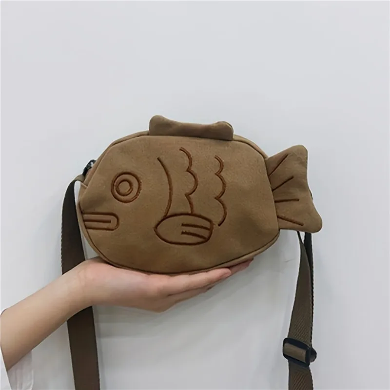 Embroidery Fish - Fish Shape Canvas Messenger Bag Fashion