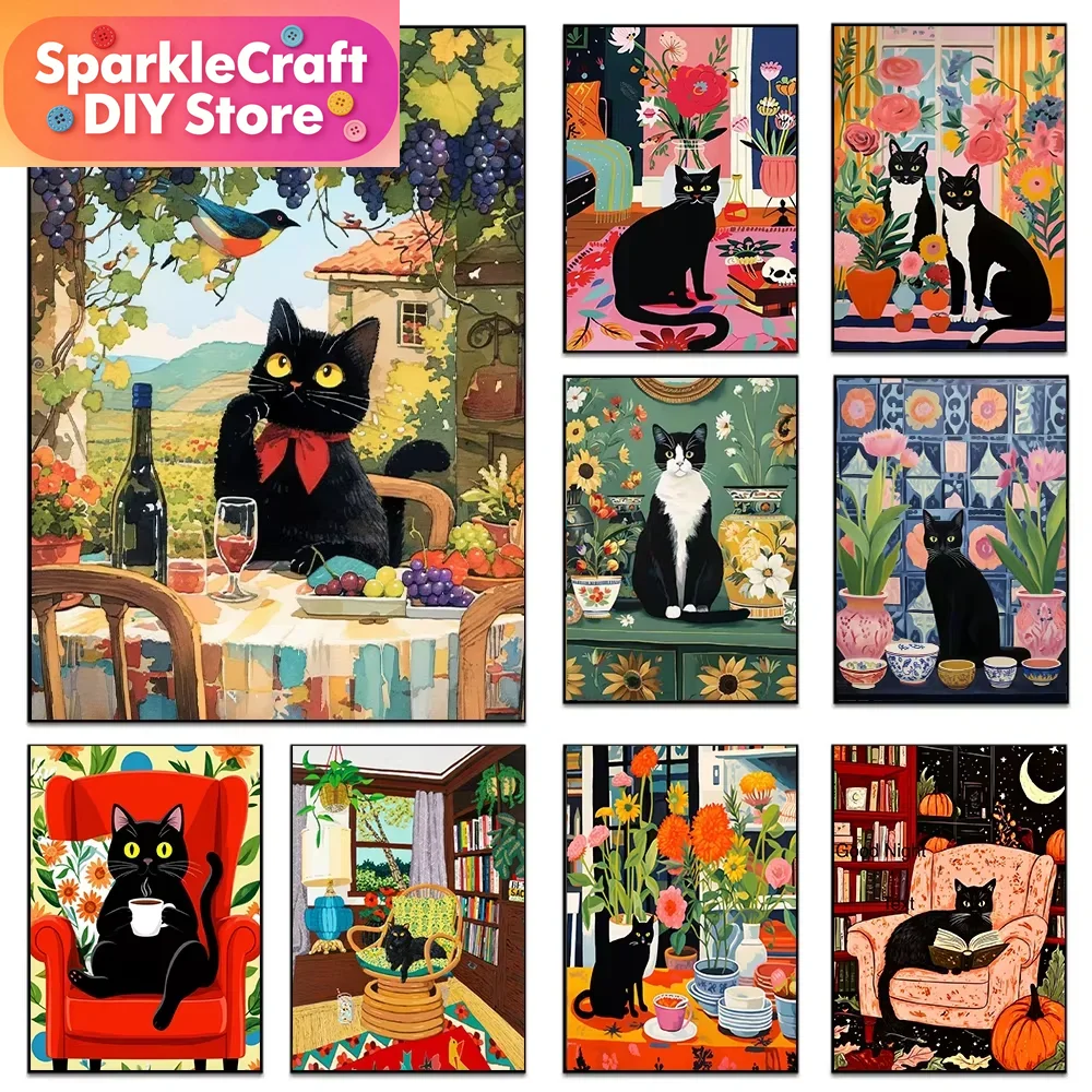1pc frameless Cartoon Black Ca - Embroidery Cat recension och pris