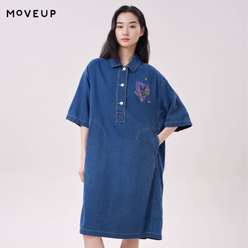 MOVEUP Lyocell Denim Dress Pol - Embroidery Cat recension och pris