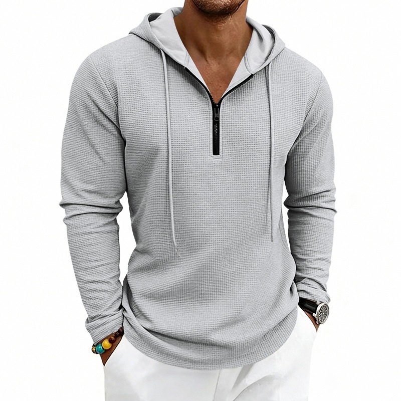 Men Waffle Knit Half‑Zip Hoodi - Embroidery Zip Up Hoodie recension och pris