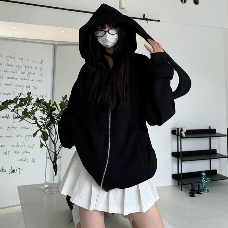 2025 Autumn Kawaii Bunny Big E - Embroidery Zip Up Hoodie recension och pris