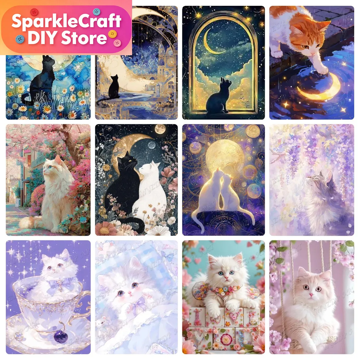 Animal Cat Moon Diamond Painti - Embroidery Cat recension och pris