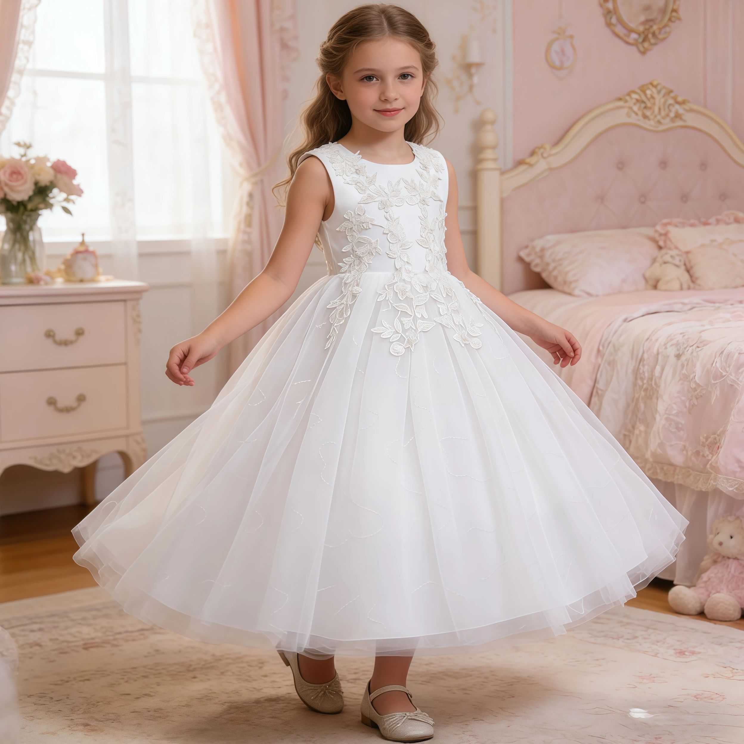 Teenage Girls Sequins Embroide - Embroidery White Dress recension och pris