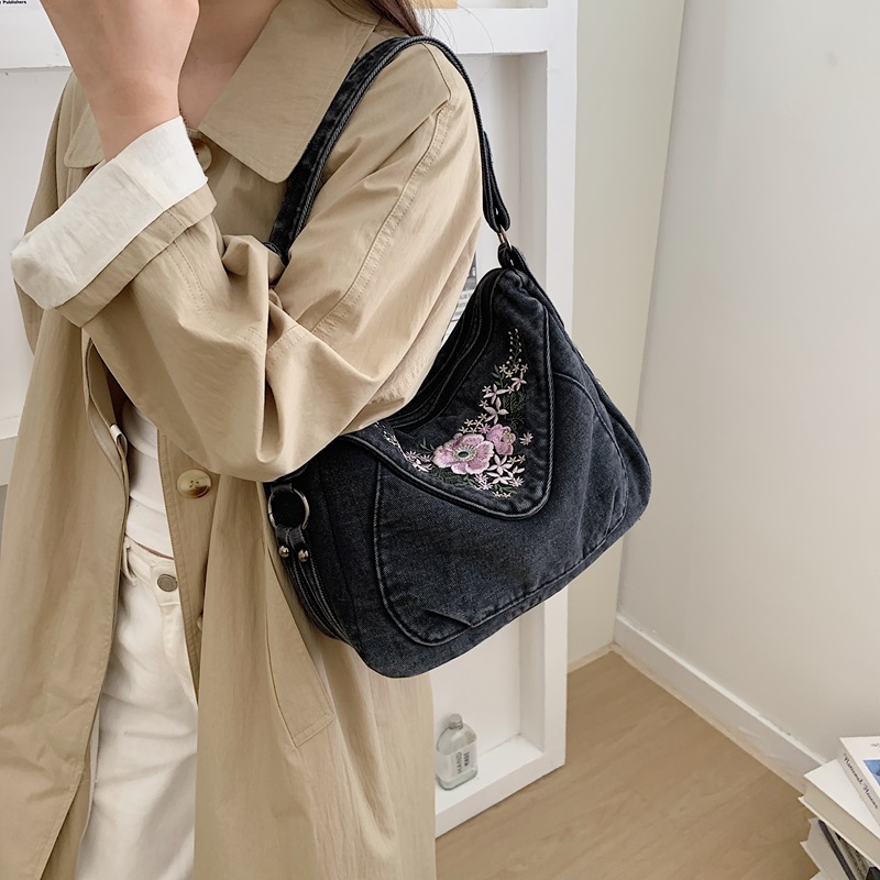 Vintage Denim Crossbody Should - Embroidery Fish recension och pris