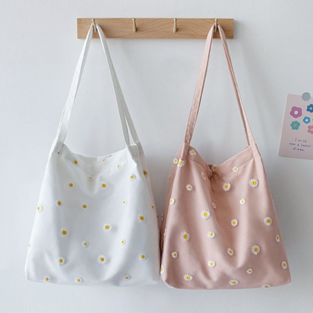 Women Canvas Bags Girls Shoppi - Embroidery Daisy Flower recension och pris