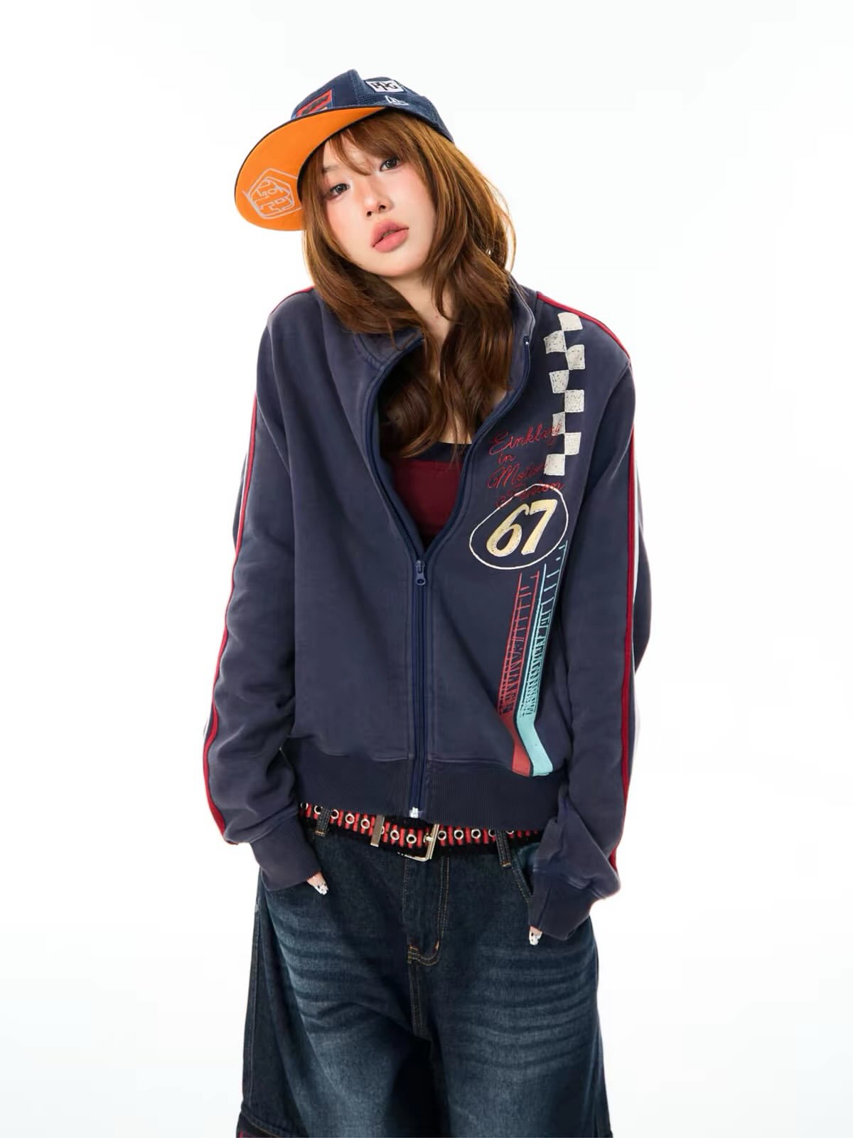 Y2K Vintage Racing Track Jacke - Embroidery Zip Up Hoodie recension och pris