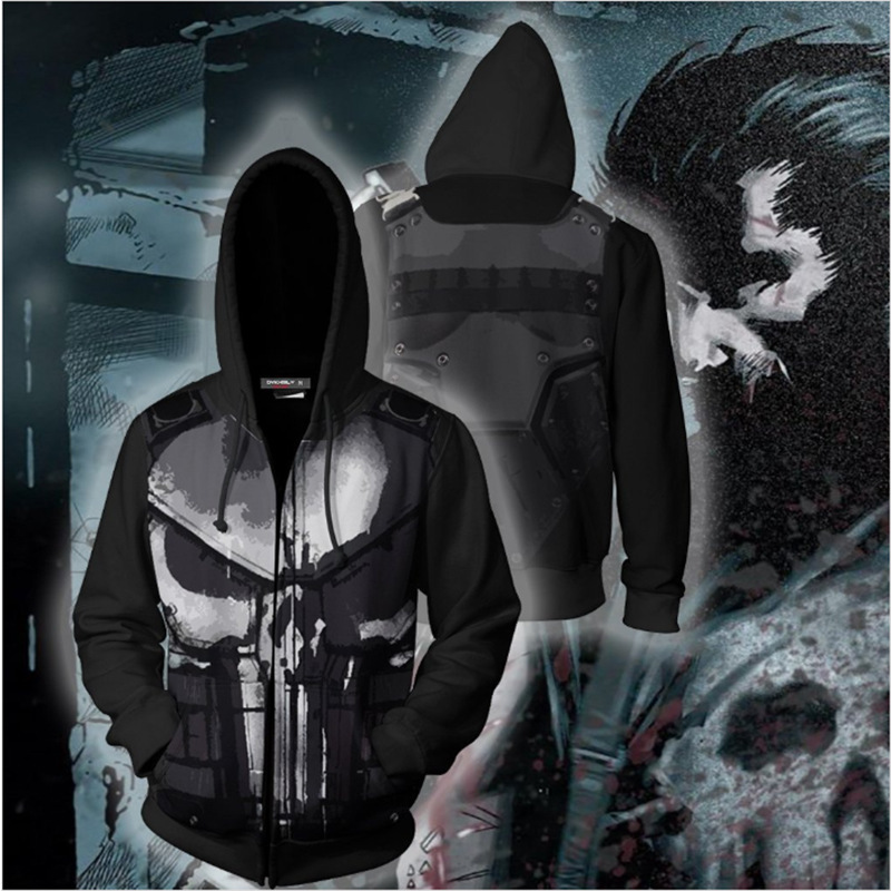 3D Printed Punisher Zip-up Hoo - Embroidery Zip Up Hoodie recension och pris