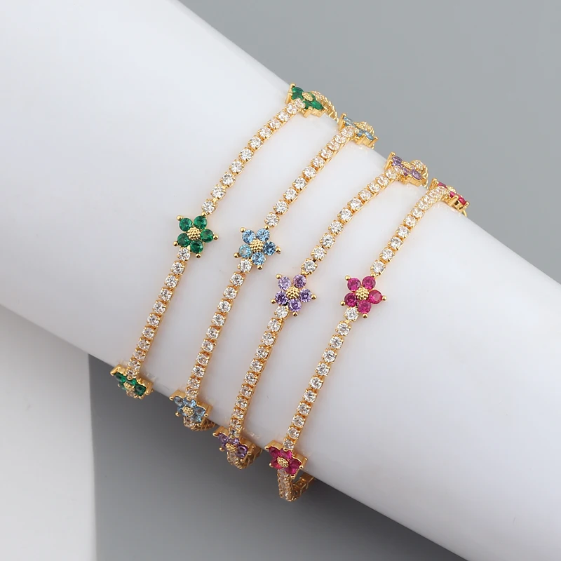 Luxury Rainbow CZ Flower Tenni - Embroidery Daisy Flower recension och pris