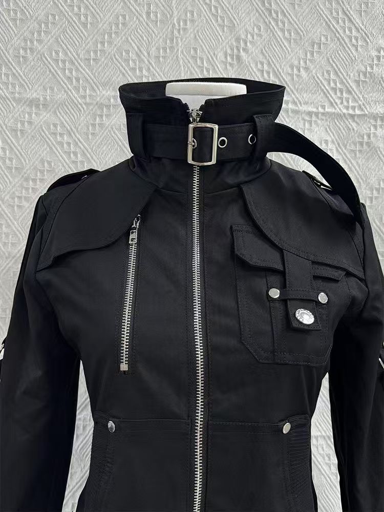 Y2K Gothic Black Slim Double Z - Embroidery Zip Up Hoodie recension och pris
