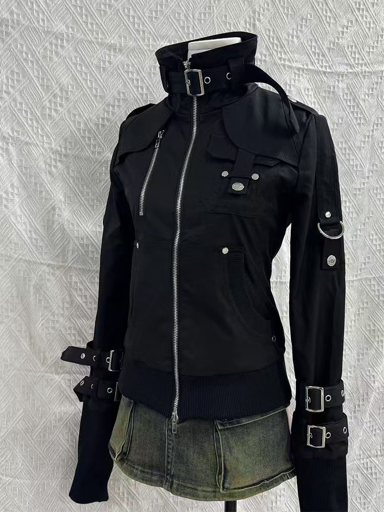 Y2K Gothic Black Slim Double Z - Embroidery Zip Up Hoodie recension och pris