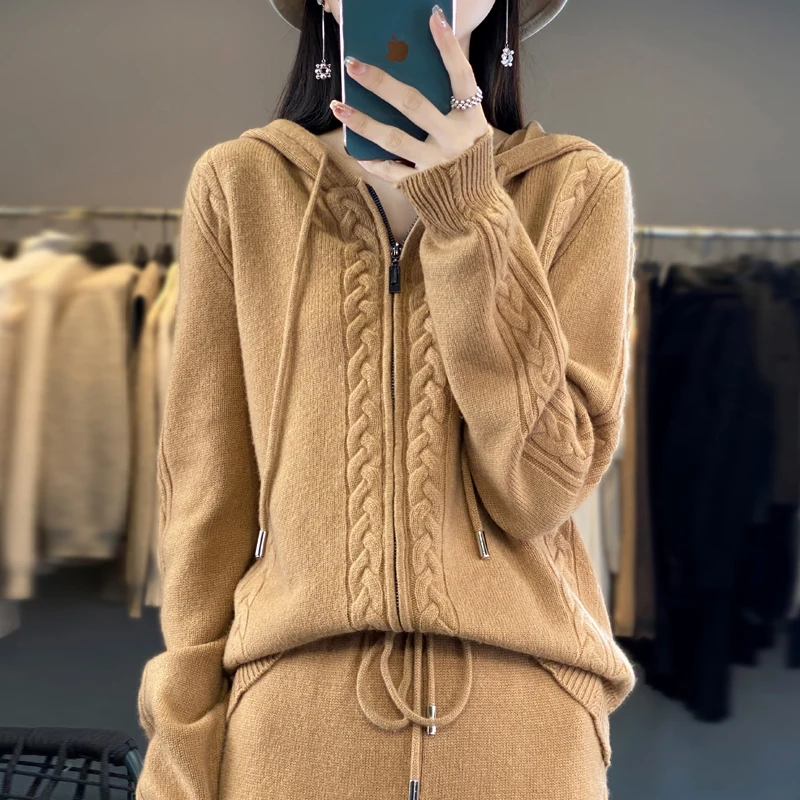 Women's Pure Cashmere Hooded C - Embroidery Zip Up Hoodie recension och pris