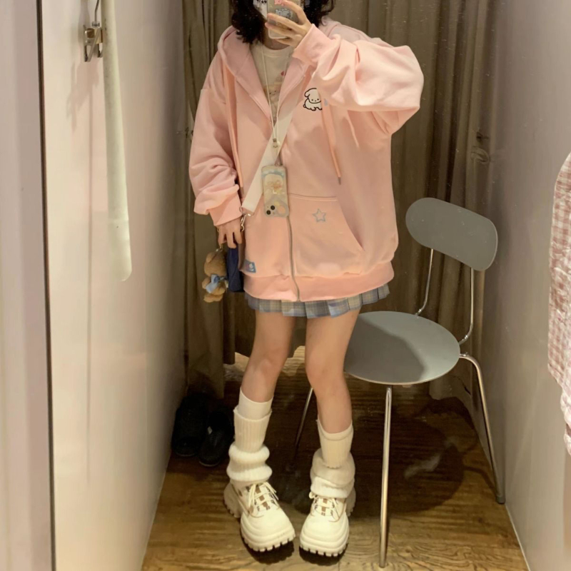 Japanese Kawaii Zip Up Hoodies - Embroidery Zip Up Hoodie recension och pris